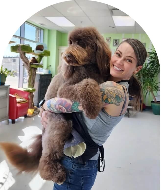 Smiley girl catched a dog image