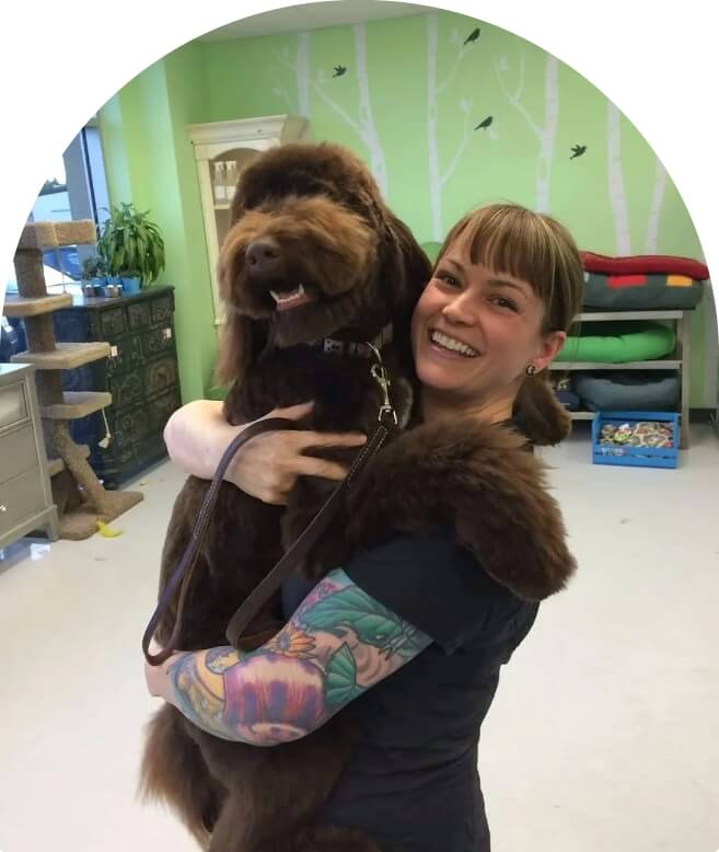 Smiley girls with her puffy dog image